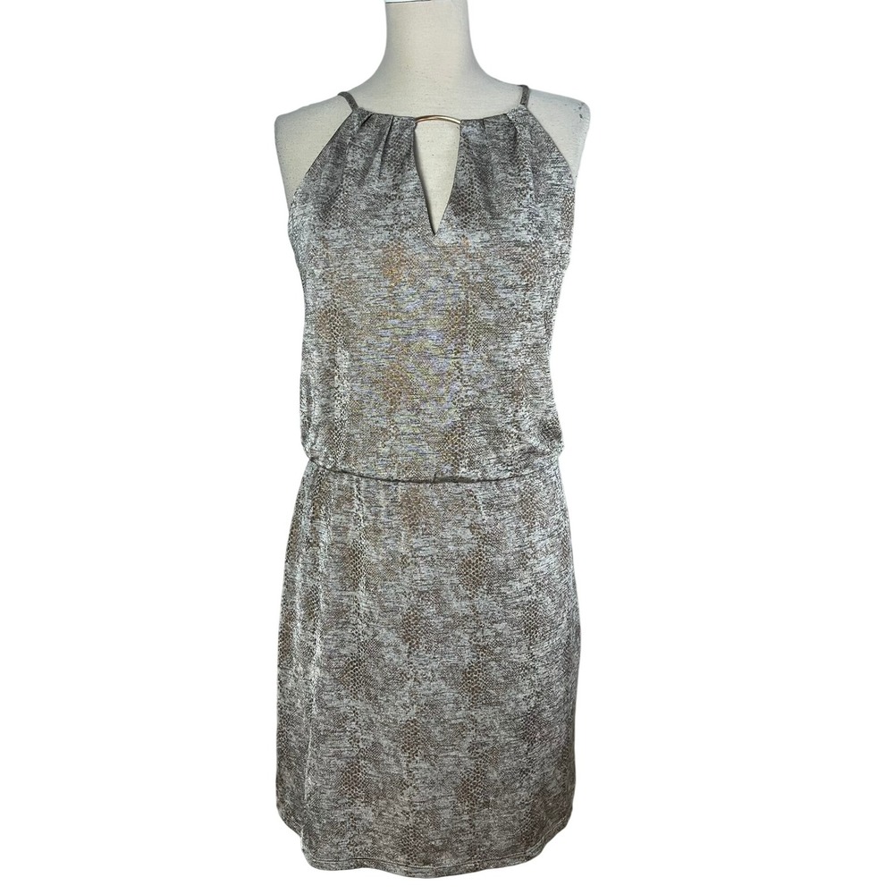 White House Black Market Sheath Dress Mob‎ Wife Halter Neck Snakeskin Print S